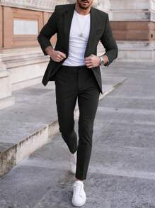 Manfinity Mode Men 1pc Shawl Collar Single Button Blazer & 1pc Suit Pants - Black - View 4