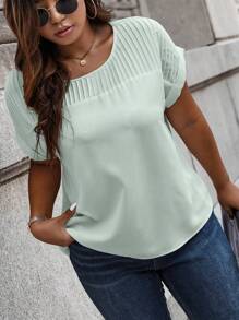 SHEIN LUNE Áo cánh dơi màu trơn thường ngày mùa hè cỡ lớn - Màu xanh Bạc hà - Xem 1