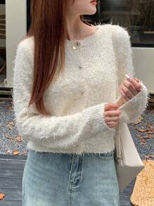 DAZY Women's Solid Color Button-Front Casual Long Sleeve Cardigan,Fall Women Clothes