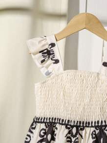 SHEIN Young Girl Flounce Trim Sleeved Dress, Young Girl Summer Holiday & Casual Wear - Apricot - View 4