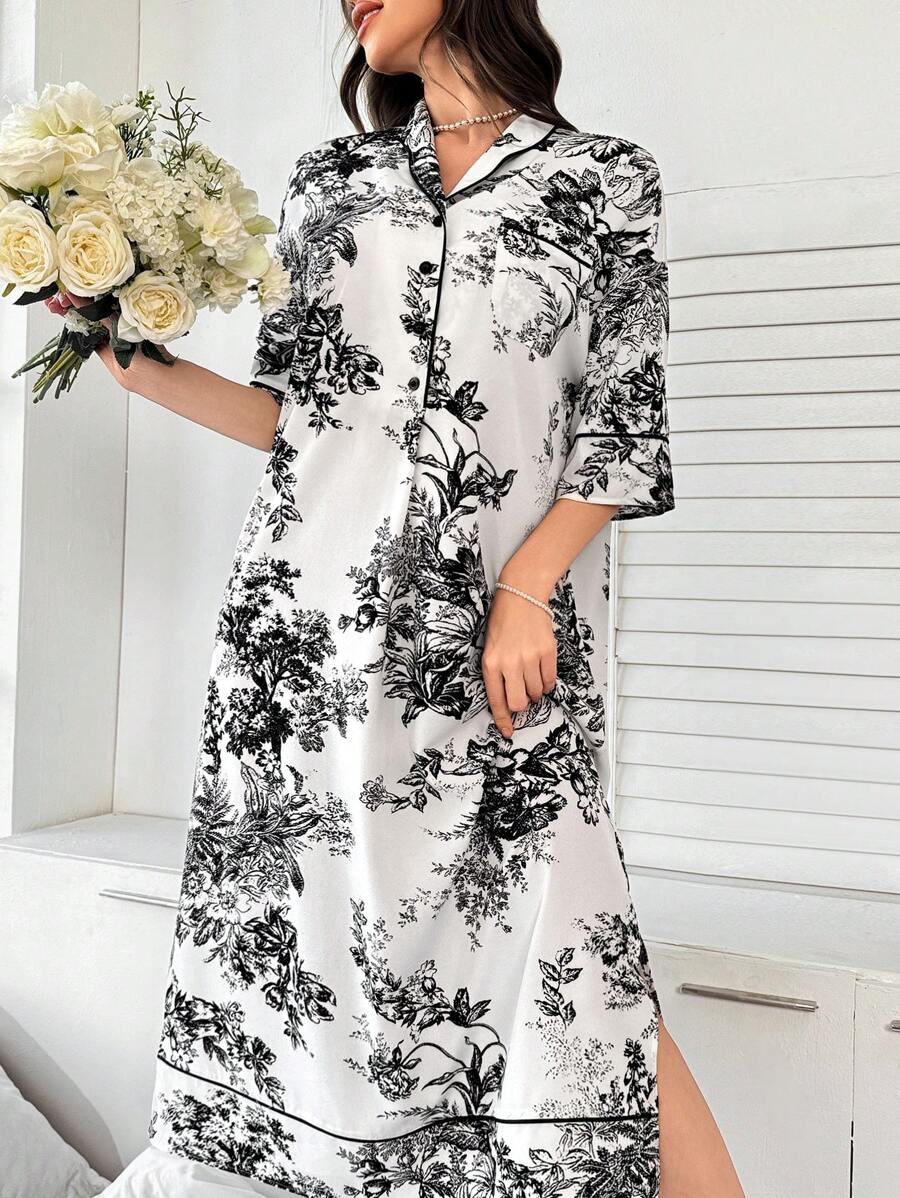 Mulvari Women's Printed Simple Short Sleeve Casual Loungewear Dress