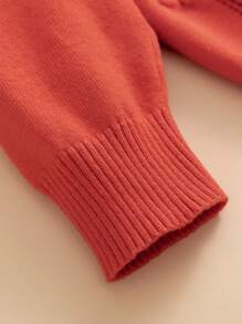 Young Girl Solid Color Ruffle Hem Pullover Sweater, Autumn & Winter - Redwood - View 5