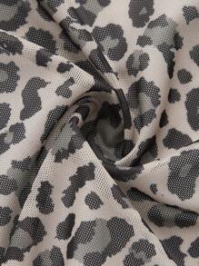 ROMWE J-Fashion Top de camisa con nudo, de patchwork estampado de leopardo, de moda, para verano