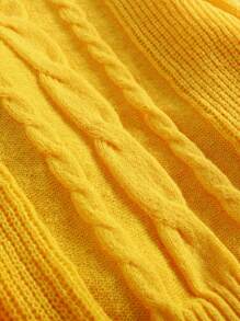 CosyJoli Suéter de punto de jacquard amarillo de manga farol, de cuello redondo y manga larga, elegante estilo universitario, para invierno. Suéter de invierno para adolescentes