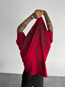 Men's Casual Printed Round Neck Short Sleeve T-Shirt, For Fall - Red - View 3