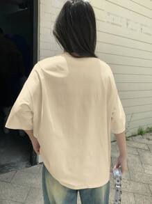 DAZY 女士蝴蝶印花圆领短袖T恤，夏季图案T恤超大T恤，教师服装 - 杏色 - 查看 4