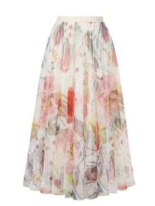 女士优雅格子花卉印花网眼褶皱半身裙