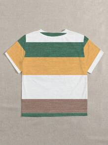 INAWLY 时尚创意多色条纹夏季上衣，休闲圆领短袖女式 T 恤图案 T 恤女式上衣 - 彩色 - 查看 2