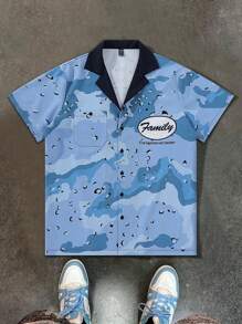 Manfinity EMRG Men's Lapel Collar Letter Printed Short Sleeve Daily Casual Stylish Shirt With Pocket - Multicolor - View 1