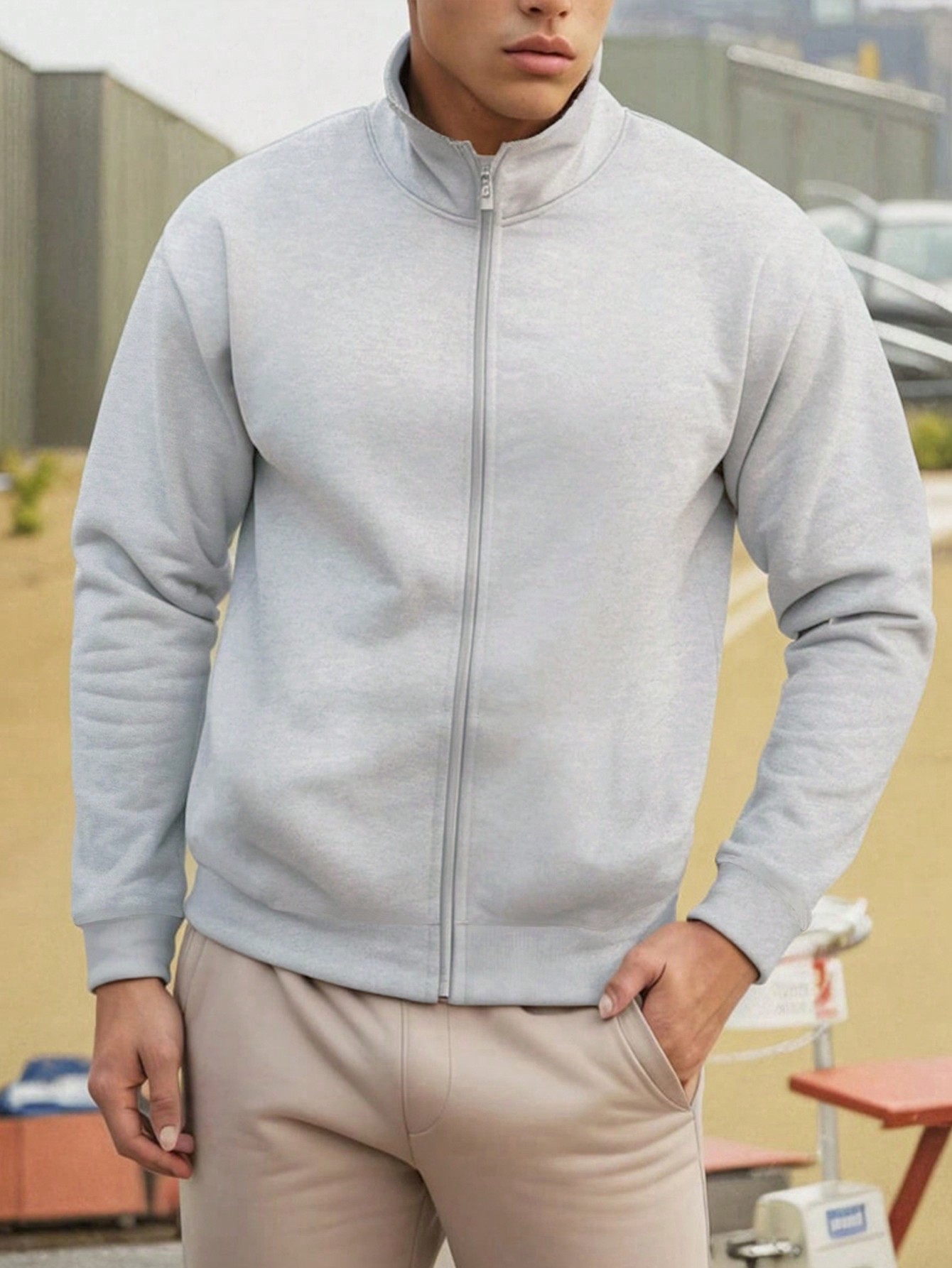 Manfinity Dauomo Plus Size Men's Solid Color Stand Collar Zipper Casual Long Sleeve Sweatshirt