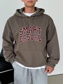 DAZY Men's Letter Print Pullover Sweatshirt, Autumn Hoodie - Brown - View 1