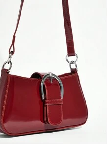 SHEIN BAE Modna, lustrzana skóra PU, wszechstronna, minimalistyczna, modna damska torba na ramię - Czerwony - Zobacz 9