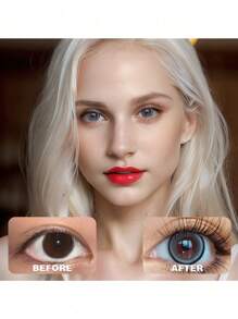1副彩色隐形眼镜，黑灰双色，14.5毫米软性隐形眼镜，可佩戴6个月，适合万圣节装扮和角色扮演