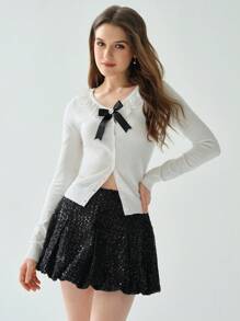 Enchnt Elegant White And 's Cardigan,Peter Pan Collar Lace Bow Sweater,Autumn Christmas Sweaters For Tea Party, Cardigans For Dates - White - View 1
