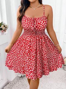 SHEIN Clasi 大码女式碎花休闲无袖连衣裙，适合新年度假海滩穿着