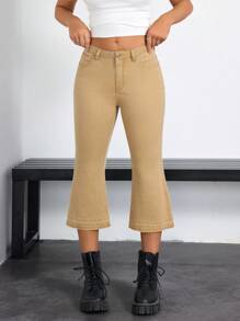 SHEIN EZwear Pantalones vaqueros de moda todo a juego, de estilo callejero, con cinturón con presillas y botones en la cintura para mujeres