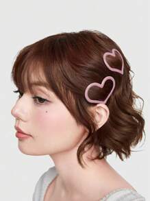 ROMWE Kawaii 2pcs Minimalist Sweet Cute High-Quality Pink Glitter Heart Hair Clips, Perfect For Women's Everyday Use And Holiday Gifts Valentines Claw Clips Hair Claws Hair Barrettes - Pink - View 4