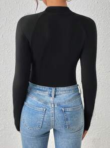 Chiquease 女士圆领长袖单排扣修身优雅紧身衣 - 黑色 - 查看 2