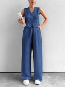 EURMUSE Weiße Zweiteiler Weste und Hose - Blau - Übersicht 1