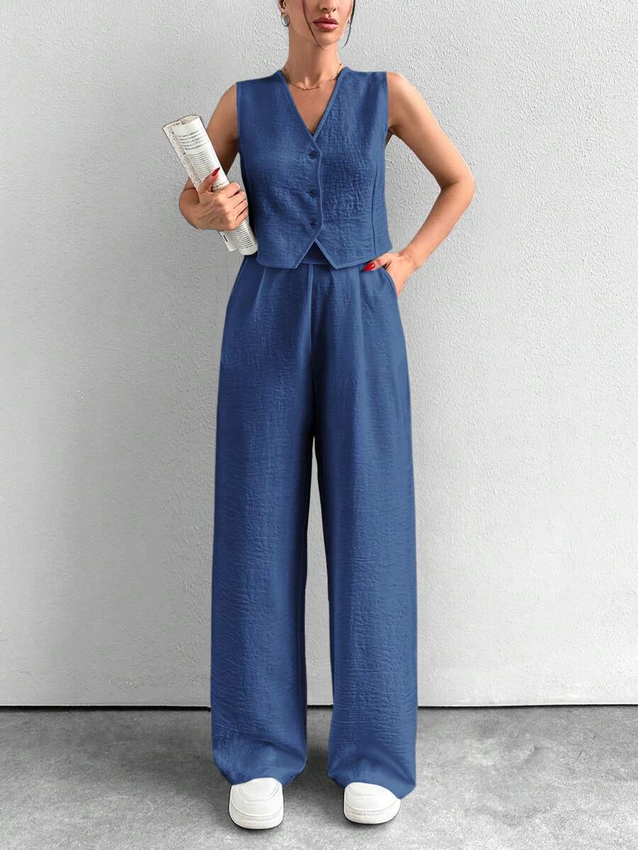 EURMUSE Weiße Zweiteiler Weste und Hose - Blau - Übersicht 1