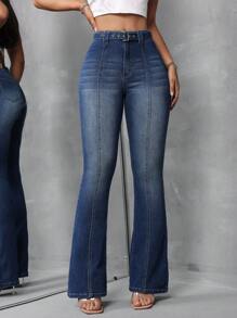 SHEIN Tall Jeans de campana de mujer, de mezclilla con estiramiento sexy, azules, corte bota