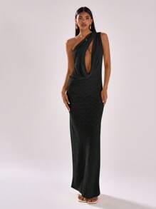 MUSERA Sexy Sheer Mesh One Shoulder Key Hole Detail Maxi Dress Elegant Spring Summer Vacation - Black - View 1