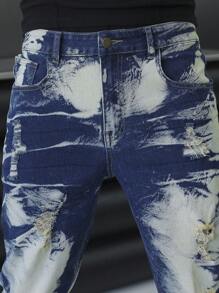 Manfinity LEGND Quần jean denim rách nhiều túi phía trước dành cho nam, trang phục thường ngày - Màu xanh lam - Xem 3