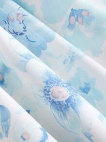 SHEIN MOD 女式水彩扎染花卉印花前系带荷叶边吊带连衣裙 - 淺藍色 - 查看 4