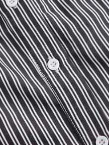 SHEIN MOD Women's Striped Button-Front Shirt-Style Camisole Top - Black and White - View 3