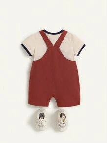 Cozy Pixies 2 szt. Zestaw bluzy i spodenek na szelkach dla chłopców z miękkim dzianinowym wycięciem pod szyją i blokami kolorów