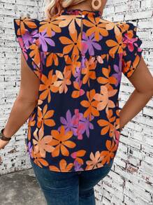 SHEIN LUNE Plus Size Women's Colorful Floral Print Simple Daily Tie Cuff Blouse - Multicolor - View 2