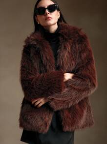 Anewsta Women's Ombre Fluffy Fluffy Coat For Winter - Brown - View 6