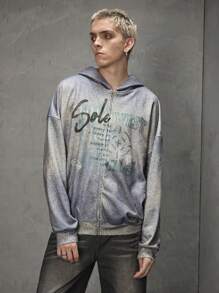 Manfinity VCAY Áo nỉ trùm đầu dệt kim in chữ dáng rộng dành cho nam, thích hợp cho mùa xuân và mùa thu, Halloween, nhiều màu sắc, phù hợp với cặp đôi, tay dài, áo hoodie có khóa kéo, đi chơi, thời Phục hưng, graffiti, cho mùa thu đông - Xám - Xem 3