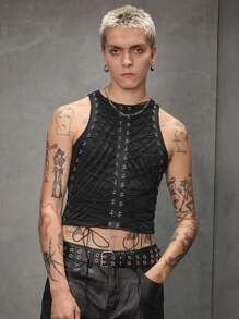 Manfinity UZERO 男士针织无袖修身休闲背心，适合夏季日常穿着 - 黑色 - 查看 2