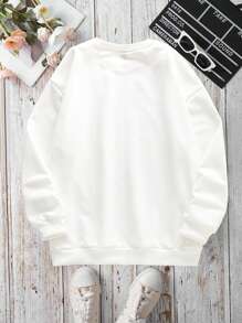 1 pieza Sudadera básica de cuello redondo con estampado de lema degradado de moda informal para mujer, otoño/invierno