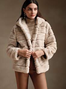 Anewsta Thickened Chunky Patchwork Hooded Fluffy Fluffy Jacket For Women