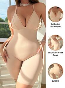 女士纯色简约日常细肩带塑身衣