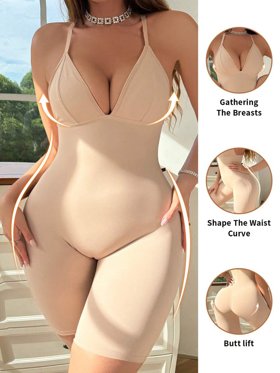 女士纯色简约日常细肩带塑身衣