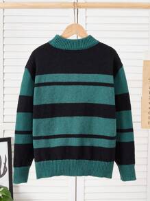 Tween Boy's Fashionable Color Block Striped Crew Neck Sweater, Winter - Multicolor - View 2