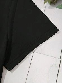 SHEIN LUNE 大码图案和口号印花圆领夏季短袖 T 恤图案 T 恤女式上衣 - 灰色 - 查看 5