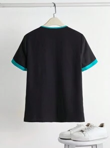 TaskEZ 女士撞色边饰 4 口袋上衣 - 黑色，配青色边饰拼色短袖制服上衣 手术服上衣 - 舒适工作制服 - 彩色 - 查看 16