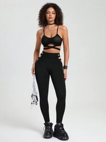 Easithlete Women's Solid Color Cross Strap Camisole Top And Long Pants Summer Sports Suit