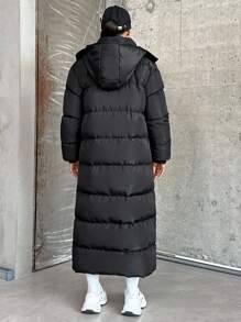 EURMUSE Casaco longo com capuz para manter o calor - Preto - Ver 2