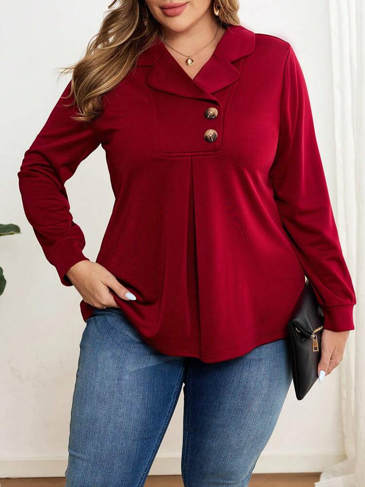 Plus Size Women's Solid Color Simple Casual Long Sleeve V-Neck T-Shirt