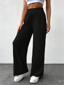 EURMUSE Women Beige Comfy Comfort Relaxed Relax Fit Pant - Black - View 4