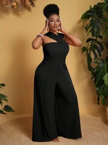 Slaydiva Bộ áo liền quần màu trơn cỡ lớn cho mùa hè - màu đen - Xem 3