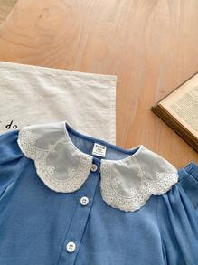 SHEIN LMoss Kids LMoss 女婴冬季刺绣彼得潘领时尚服装 2 件套