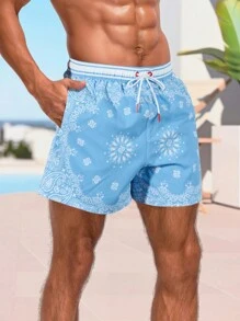 Zalmeno Men's Lace-Up Allover Striped Patchwork Beach Shorts Casual Wear - Multicolor - View 4