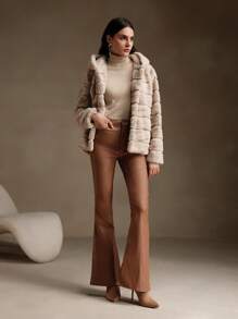 Anewsta Thickened Chunky Patchwork Hooded Fluffy Fluffy Jacket For Women