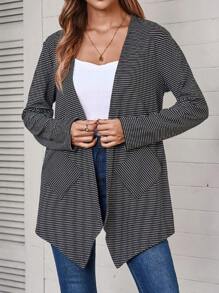 EMERY ROSE Women's Spring And Autumn Casual Striped Regular Jacket - Black and White - View 3